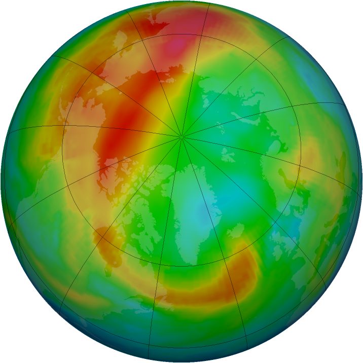 Arctic ozone map for 21 January 1990